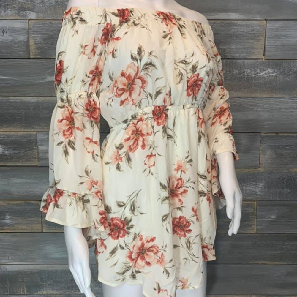 Off-Shoulder Ivory Floral Dress
